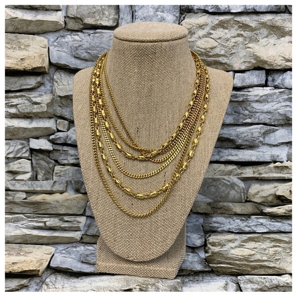Vintage Signed Crown Trifari Triple Chain Strand Layer Gold Plate Tulip Necklace - Picture 1 of 9